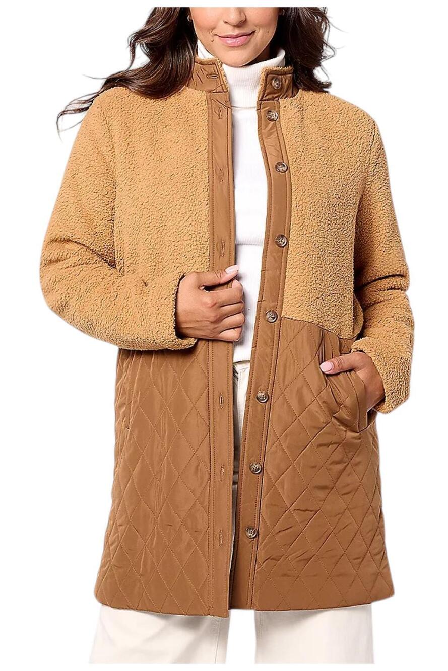 Susan Graver Women's Polar Fleece Mixed Media Coat Camel - Regular